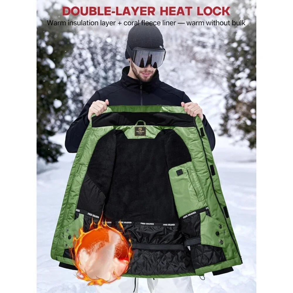 Men's Grass Green Waterproof Ski Snow Fleece Lined Warm Winter Rain Jacket